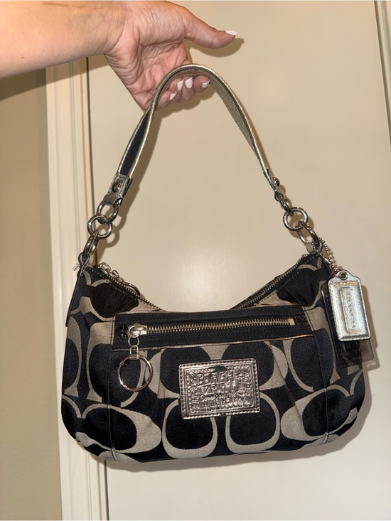 Coach Poppy Y2K Signature Shoulder Bag Black Canvas Silver